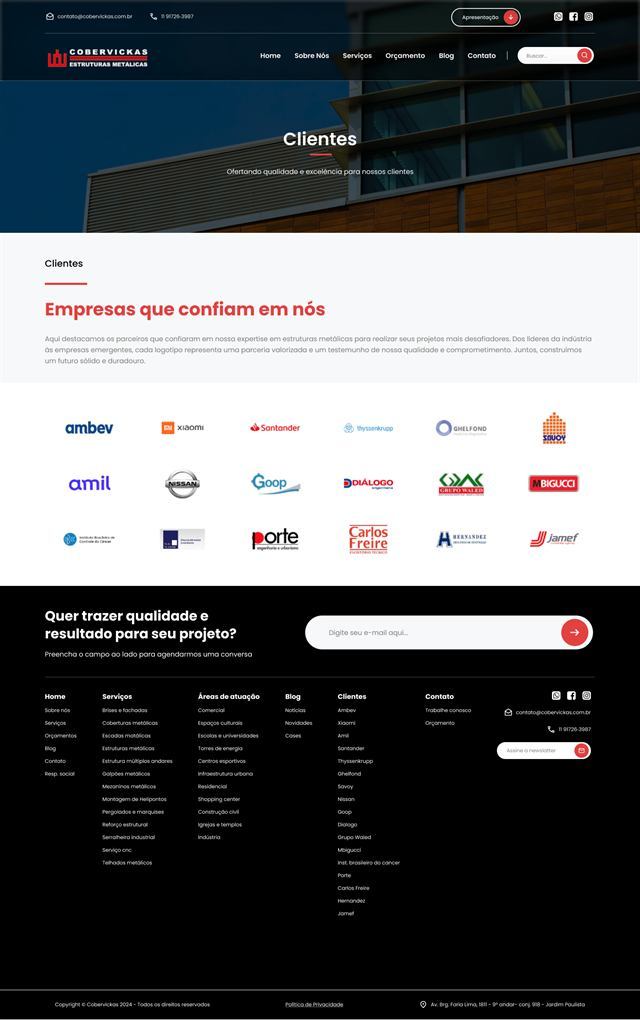 Página de clientes com a grade de logotipos das empresas atendidas.