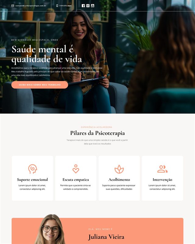 Abertura do site da Cuidar Psicologia, com o título Saúde mental é qualidade de vida.